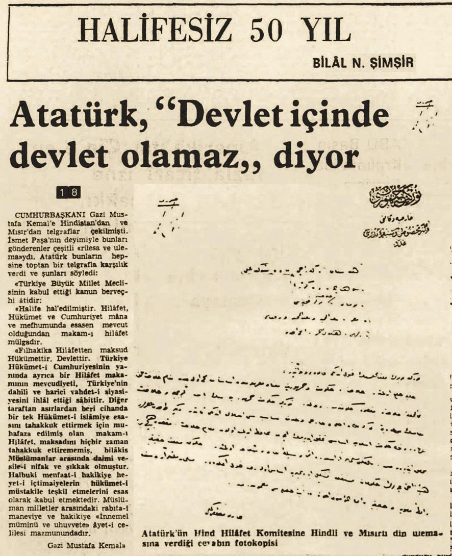 D fliflleri Arflivi nde bulunan ve Bilal N. fiimflir in 04.04.1974 günlü Cumhuriyet gazetesinde yay mlad telgraf n fotokopisi ve yeni yaz ya çevrilmifl tam metni.
