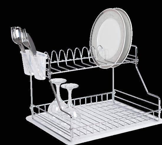 TIER PORTABLE DISH DRYING RACK 38023 PATENTLi SiSTEM 33 x 42 x 29 cm 1688 gr Krom kaplama 2 Katlı, tek gözlü tel bölme Plastik çatal ve kaşıklık