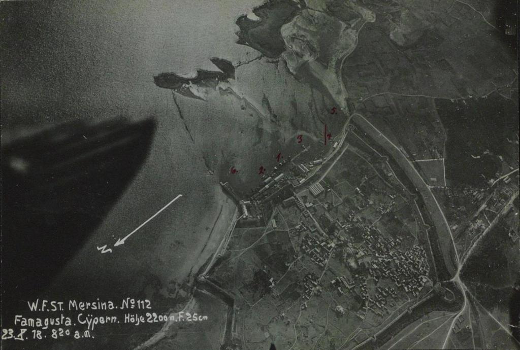 109 Resim 4.9. Famagusta nın, Alman Deniz Tayyare Müfrezesi Tarafından 23 Ağustos 1918 Tarihinde Yapılan Hava Keşfinde Alınan Hava Fotoğrafı 356 Osmanlı Devleti nin müttefik devletlerle ateşkes