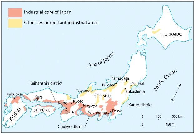 Japonya nın sanayi bölgeleri: Kanto ovası metropolitan alanı (Tokyoyokohama ve kawasaki) Osaka-Kyoto-Kobe
