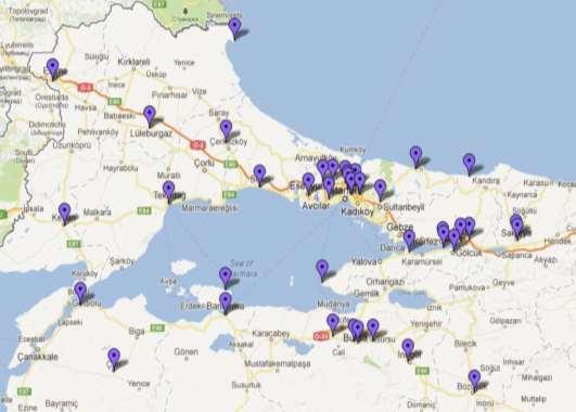 Harita: Marmara Bölge Temiz Hava Merkezi Müdürlüğüne ait Hava Kalitesi Ölçüm İstasyonu yerleri.
