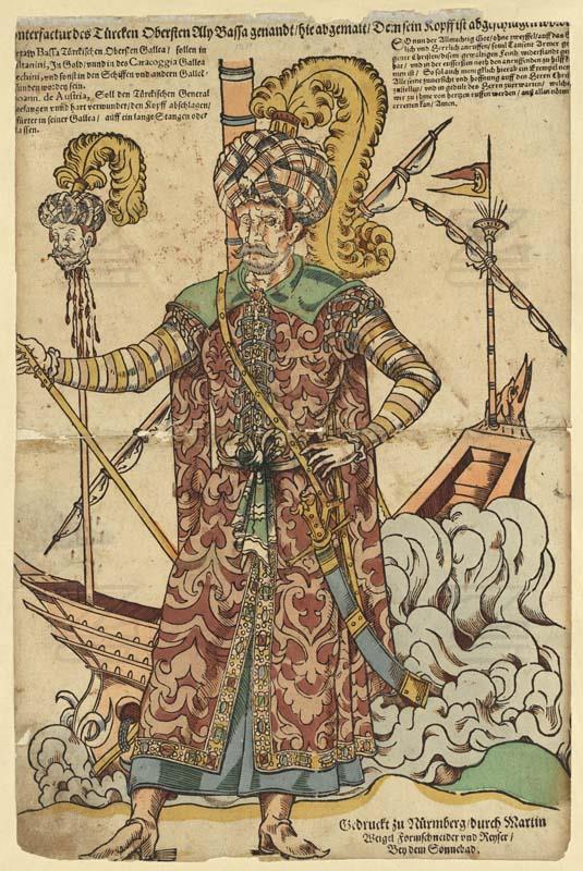 EK21: Müezzinzade Ali Paşa Das Flugblatt berichtet vom Sieg der christlichen Flotte der "Heiligen Liga" in der Seeschlacht von Lepanto 1571 gegen die Türken und