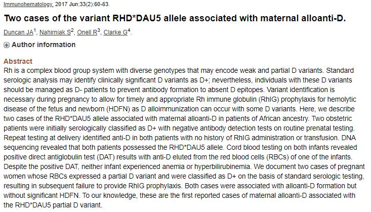 Anne ve bebek Rh(+) olmasına rağmen kord kanında DAT(+) antid (+) Varyant D: D antijeni epitoplarının eksik