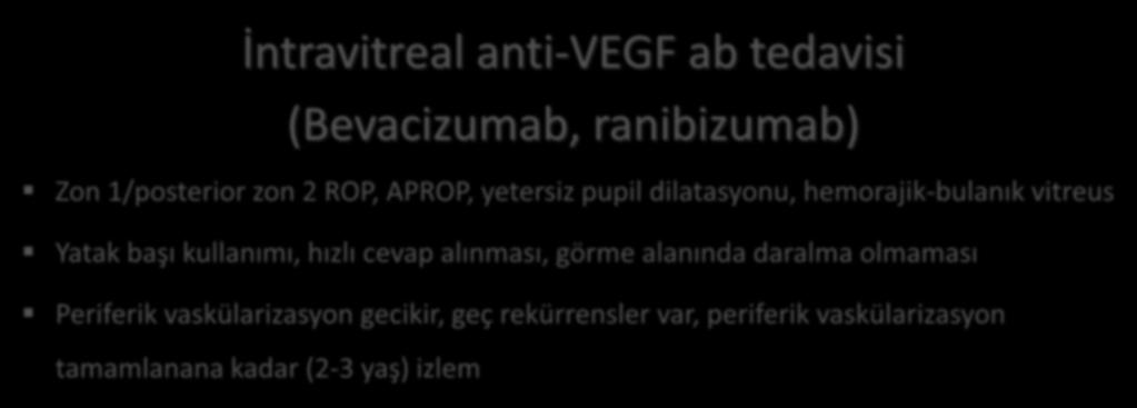 İntravitreal anti-vegf ab tedavisi (Bevacizumab, ranibizumab) Zon 1/posterior zon 2