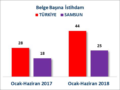 28 Milyon TL olarak gerçekleşmiş, istihdam başına sabit yatırım tutarı Türkiye ortalaması 520 Bin TL iken Samsun ilinde 406 Bin TL olarak gerçekleşmiştir.