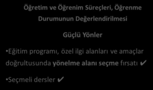 Güçlü Yönler Eğitim programı, özel ilgi alanları ve