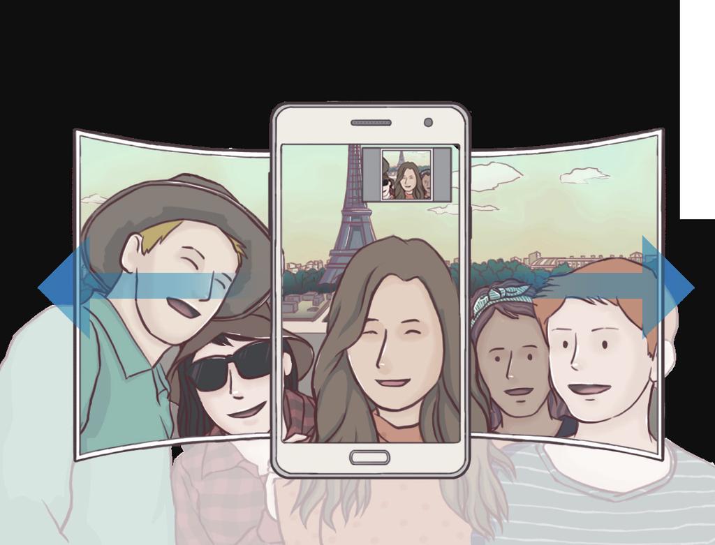 Uygulamalar Geniş selfie Fotoğrafa daha fazla kişi eklemek ve herkesin fotoğrafta çıkması için geniş otoportre çekin. 1 Önizleme ekranında otoportreler için ön kameraya geçmek üzere üzerine dokunun.