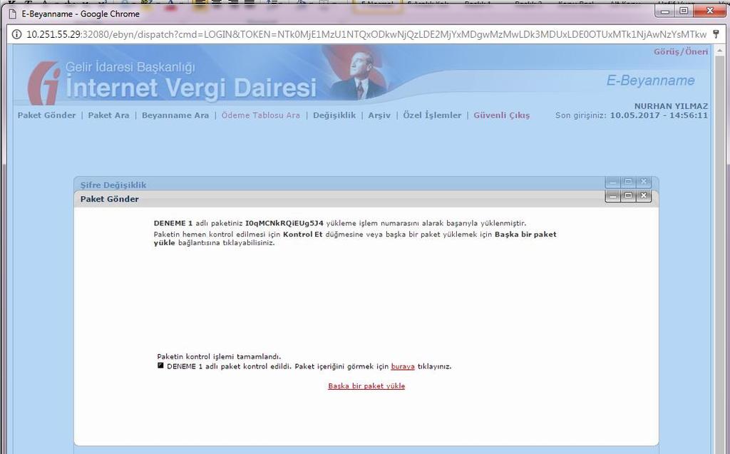 Gönderilen paketin vergi bildirimlerine ilişkin kontrolü