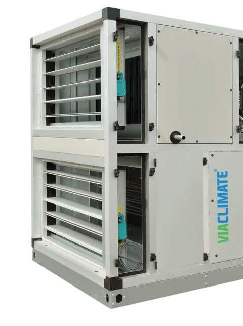 Heat-Pump Klima Santrali Genel Özellikler Standart Aksesuarlar Acil Stop Hava Damper Negatif Basınç Sifonu Damla Tutucu Kapı Switch Çatı Sacı Hücre Yapısı EN1886 standartlarına uygun dizayn