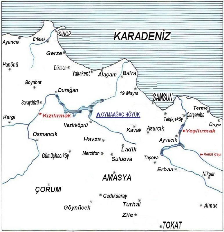 Harita 5: Oymaağaç Höyük ün Orta Karadeniz Bölgesi ndeki Konumu