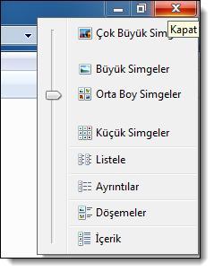 Bu görünüm şekillerine Araç Çubuğu üzerinde yer alan Görünümler