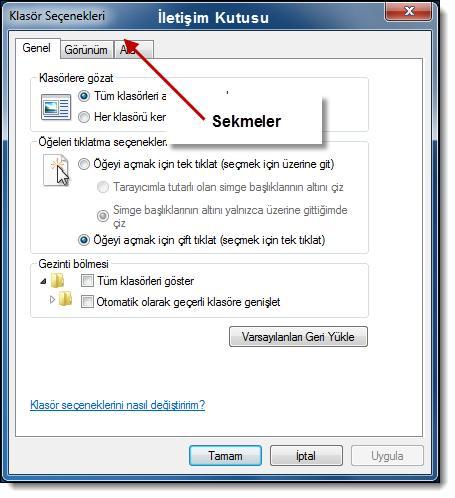 İletişim kutuları Windows 7 de pek çok ayar ve işlem, iletişim kutusu adı verilen küçük pencereler içerisinde yerine getirilir.