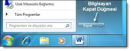 Windows 7 işletim sisteminde bilgisayarın