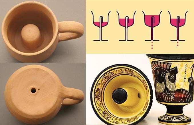 Bir pisagor kupası form olarak, normal bir içki kupası gibi şekillendirilmiştir. Ancak, kupanın iç merkezinde, tabandaki deliğin üzerine konumlandırılmış bir sütun bulunmaktadır.