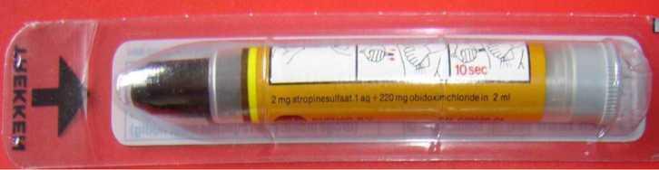 11 kalındığında uygulanır. 2 ml Atropin; 2 mg Atropin Sülfat + 220 mg Obidoksim Klorür ihtiva eder. Sekiz adet Amil Nitrit ampul bulunur.
