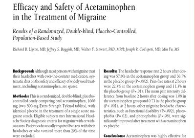 Akut migren tedavisinde asetaminofen iyi tolere edilebilen, güvenli ve