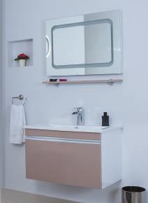 Product Details: High Gloss PVC Covered Full Opening Soft Close Drawer - Led Mirror with Shelf - Ceramic Basin