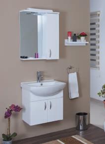 Covered MDF - Chrome Spot - Switched Socket - Mirror with Shelf - Ceramic Basin