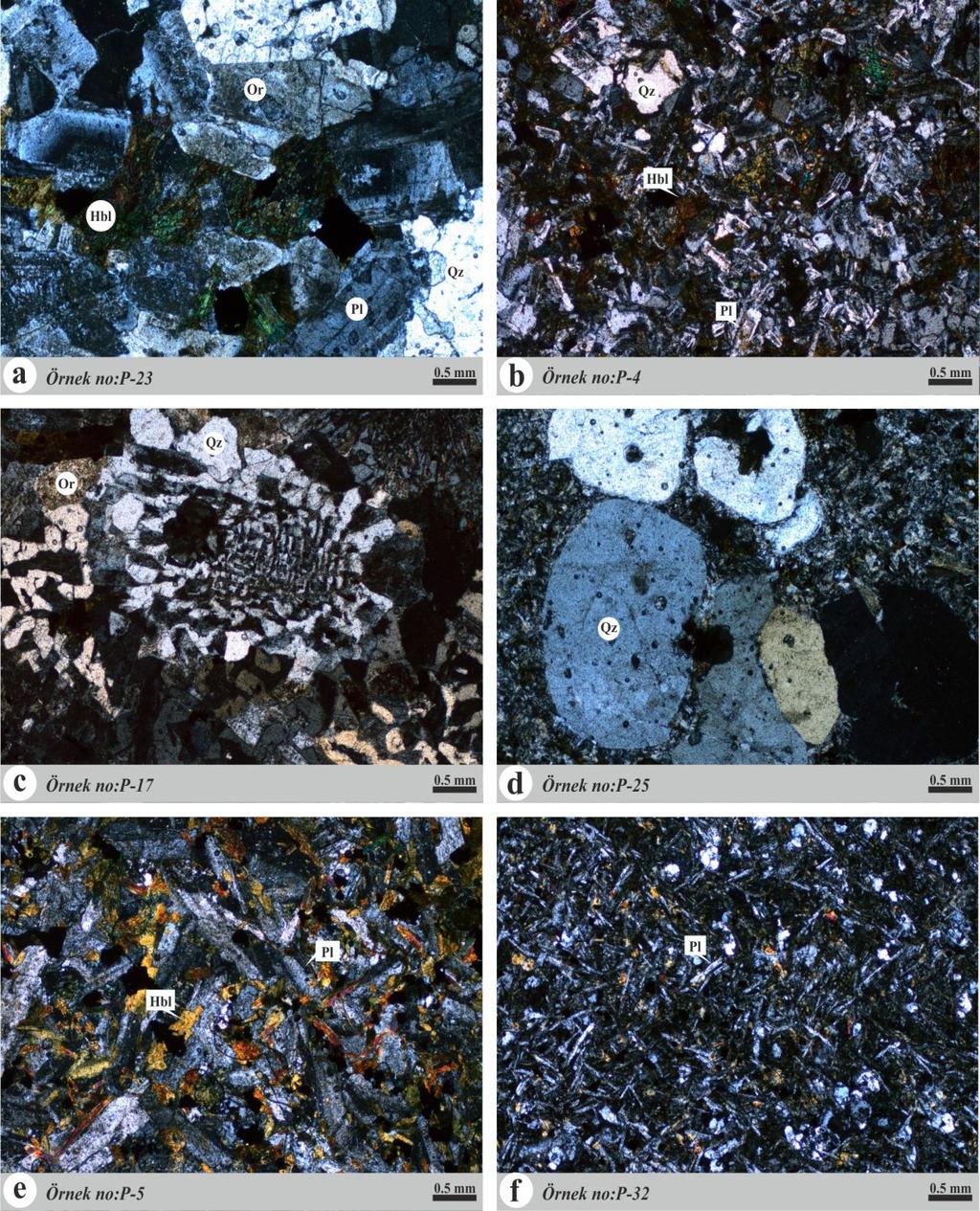 Utku BAĞCI, Hayati KOÇ, Murat CAMUZCUOĞLU, Musa ALPASLAN Şekil 5. Magmatik komplekse ait kayaçların mikroskobik görüntüleri.