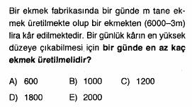 100 YTL ve birim başına satış fiyatı 100-x YTL