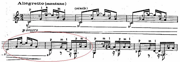 Şekil 3.10 Brouwer, Etüt No.5 Yukarıdaki örnek Brouwer ın etütlerinde kullandığı bir ritmik motiftir. Etüt boyunca benzer ritmik unsur gösterilir.