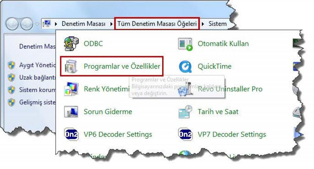 Yazılımların listesini görüntülemek