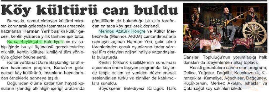 KÖY KÜLTÜRÜ CAN BULDU Yayın Adı : Kent Gazetesi Periyod :