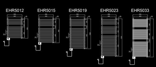 1250 600 15,2 EHR 5033 500 1274 800 19 Elektrikli Havlu Radyatör çalışma gerilimi: 220-240 Volt, 50-60 Hz. Kromajlı modeller için geçerlidir.