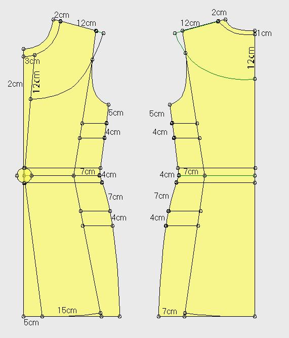 Giysinin kalıbını elde etmek için biçki yöntemi kullanılmış, hazırlanan 38 beden temel kalıp üzerine seçilen elbisenin model özellikleri