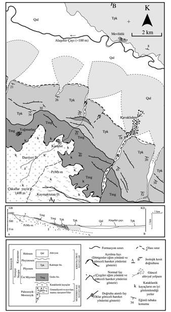 fiekil 3. Karadut ve çevresinin jeoloji haritas ve kesiti. Figure 3.