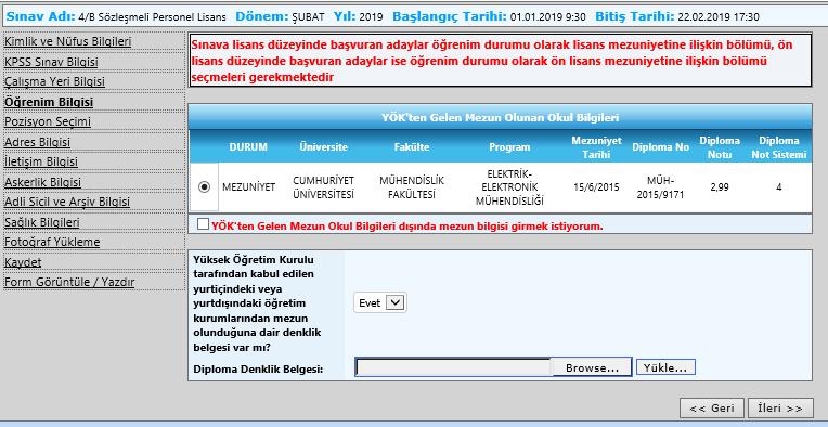 Başvuruda bulunmak istediği pozisyon unvanına ilişkin ilanın Özel Şartlar kısmında yer alan bölümlerin herhangi birinden mezun olmayan adaylardan, YÖK den bu bölümlere denklikleri var ise denklik