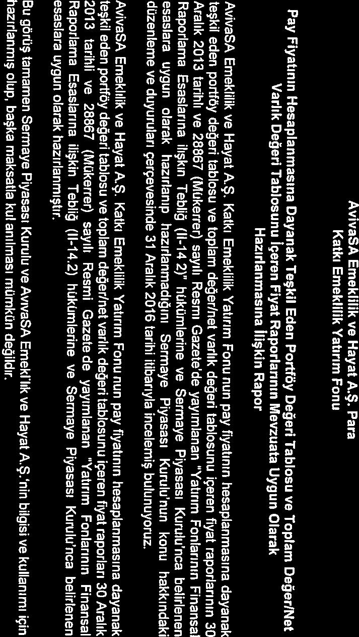 Katkı Emeklilik Yatırım Fonu AvivaSA Emeklilik ve Hayat Para Istanbul, 27 Mart 2017 A of ErnstaYoung Global Limited Güney Bağımsız Denetim ve Serbest Muhasebeci Mali Müşavirlik Anonim Şirketi