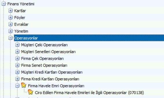 Firma Havale Emri Operasyonları Finans Yönetimi/Operasyonlar menüsüne "Firma Havale Emri Operasyonları "menüsü eklenmiştir.