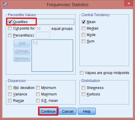 Şekil 18. Frequencies Statistics penceresi Analiz tamamlandıktan sonra karşınıza Şekil 19 da yer alan çıktı penceresi çıkacaktır.