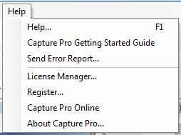 Yardım menüsü Yardım menüsü aşağıdaki seçenekleri içerir: Yardım Capture Pro Software için çevrimiçi yardımı görüntüler. Klavye kısayolu: F1.