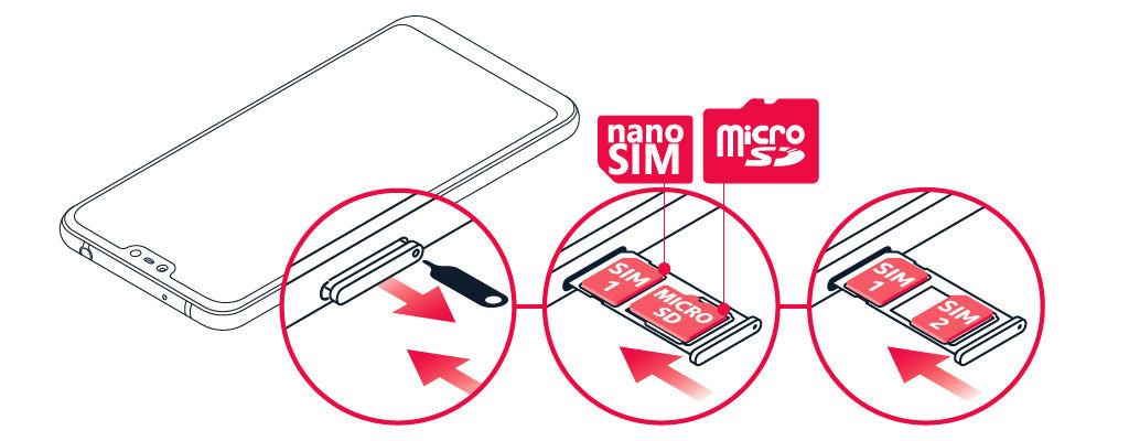 Insert or remove the SIM and memory card INSERT SIM AND MEMORY CARD 1. Open the SIM and memory card tray: push the tray opener pin in the tray hole, and slide the tray out. 2.