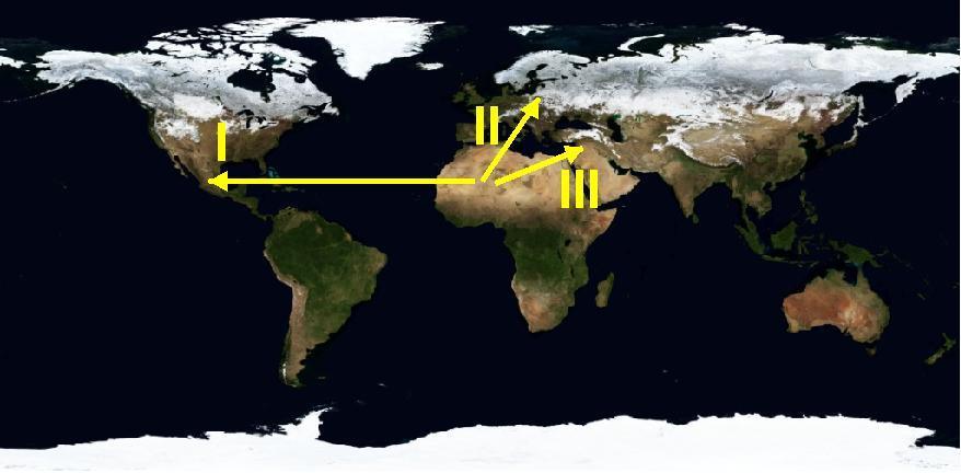 SAHRA TOZUNUN TAŞINIMI I. Over Atlantic Ocean to America, Carribbean and South America (transport: summer 3-5 days, winter 1 week) II. Mediterranean and Europe (transport: 7-8 days) III.