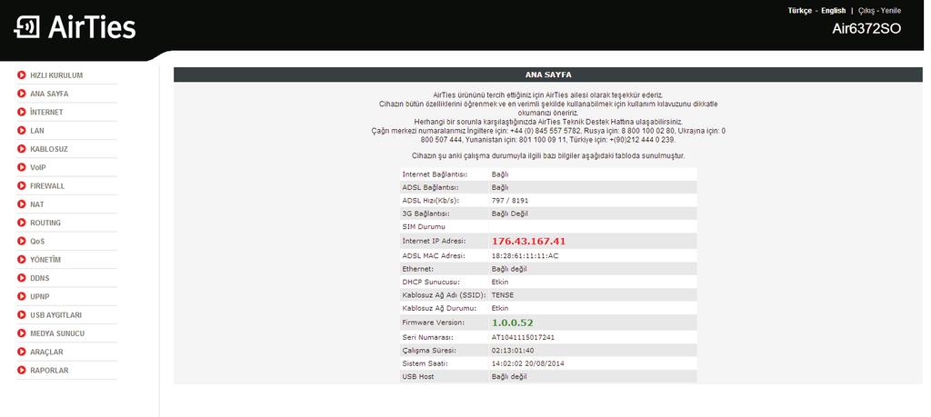 6.2 - Ýnternet Modemin Ayarlanmasý: 1-) Ýnternet modemin ayarlanmasý için modemin IP adresini web arayüzüne girin ve ADSL modemin arayüzüne ulaþýn(resim-10).