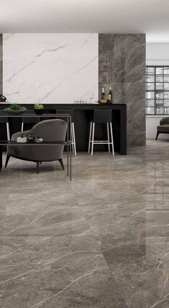 Kalebodur Elegant Marbles 15 ELEGANT MARBLES Die neue Kollektion Elegant Marbles, die aus den Serien Core White, Silver River und Savana besteht, bringt Pozellanfliesen mit Top-Oberflächenqualität