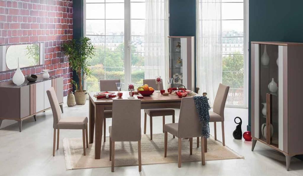 Takımı Krea Dining Room Set Halı: Julia 66 Kahve Carpet: Julia 66 Brown Vitrin Display Gümüşlük