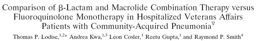 Retrospektif değerlendirme Beta-laktam + makrolid (azitromisin) (n=261) ile kinolon (levofloksasin 500 mg/gün) monoterapisi