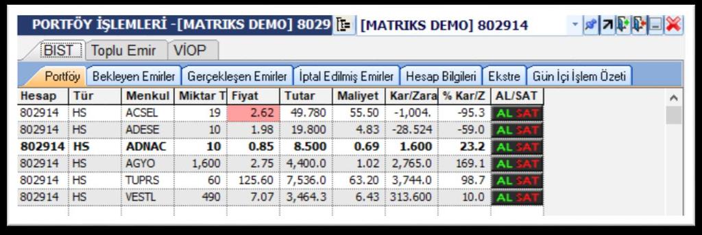 4. Sentetik Emirler Bu konu Portföy Penceresi / Trader başlığı altında anlatılmıştır. İlgili başlıklara bakabilirsiniz. 3. Portföy Penceresi / Trader Alakalı Yenilikler: 3.1.