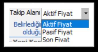 Kutucuğu işaretlediğinizde Takip alanında Aktif Fiyat yer alır ve aşağıda göreceğiniz uyarı gelir.