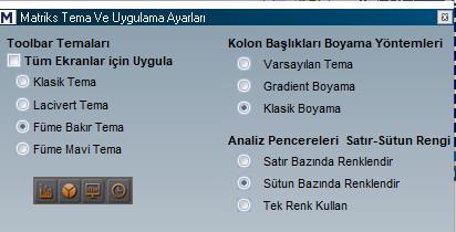 Tüm Ekranlar için Uygula seçeneği seçili olur ise, genel seçimden etkilenen pencerelere özel işaretleme seçenekleri pasif görünür.