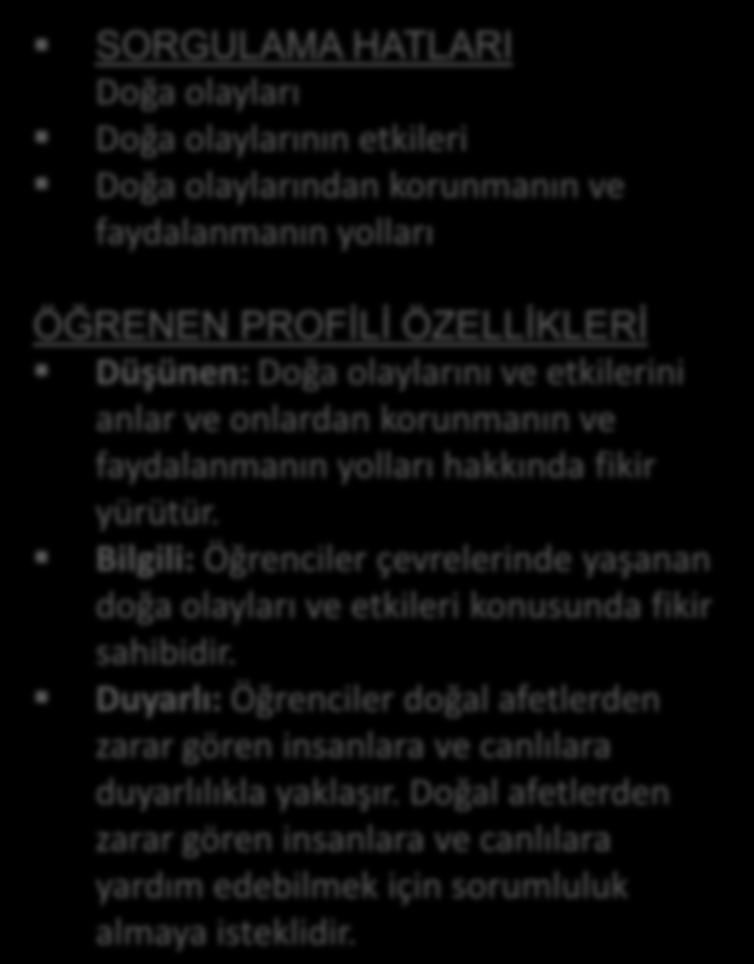 2.Sınıf pyp uygulama ünitesi veli bülteni DİSİPLİNLER ÜSTÜ TEMA: DÜNYANIN İŞLEYİŞİ SÜRE: 7 Mayıs 2018-14 Haziran 2018 ANA FİKİR: : Doğa olaylarını ve etkilerini anlayarak, onlardan korunmanın ve