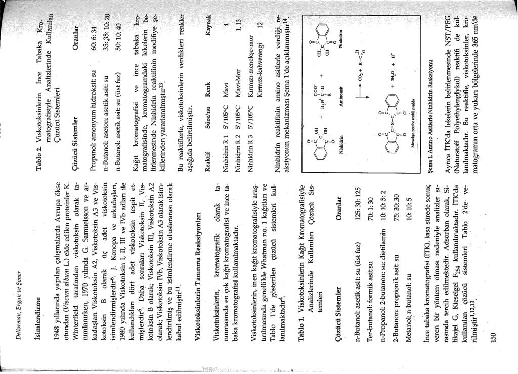2-Butanon: propionik asit: su Metanol:. n-butanol: su 75: 30:.30 0: 0: 5 İnce tab~ka kromatografisi (İTK), kısa sürede sonuç veren bir yöntem olması nedeniyle analizler sırasında tercih edilmektedir.