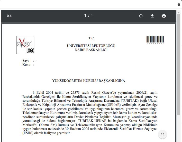 24 Evrak Ön İzleme butonu ile evraka ait ön izleme görülebilir.