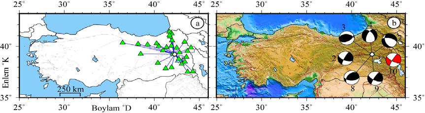 26 Mart 2012 tarihinde meydana gelen M L =5,0 büyüklüğündeki depremin; a) Lokasyonu ve depremi kaydeden istasyonların azimutal dağılımı b) Bu çalışma kapsamında bulunan ve farklı kurumlar tarafından
