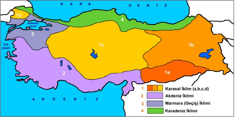 Türkiye'nin değişik yerlerindeki iklim çeşitlerinin