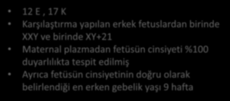 Olgu no Plazma RhD Plazma Fetal RhD Fetal Cinsiyet Cinsiyet 1 RhD + XX RhD + XX 2 RhD + XX RhD + XX 3 RhD - XX RhD - XX 4 RhD - XY RhD - XY 5 RhD + XY RhD + XY 6 RhD + XX RhD + XX 7 RhD + XY RhD + XY